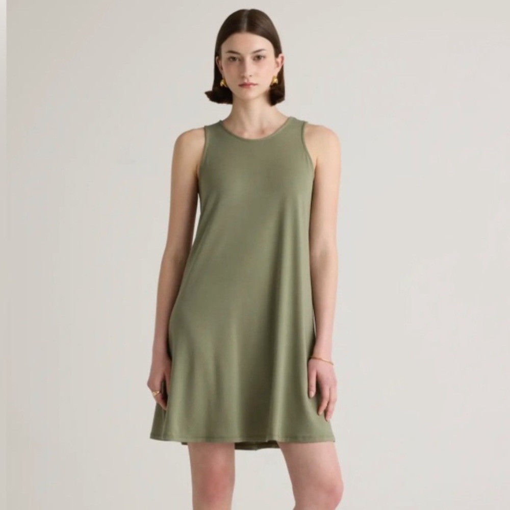 Quince Tencel Jersey Mini Swing Dress Size Medium Sage New With Tags